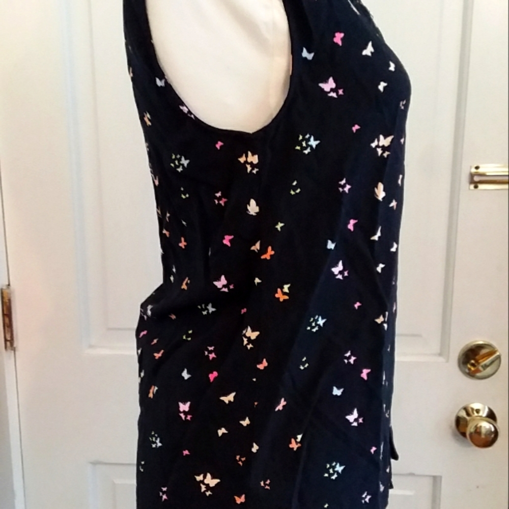 NWT Black Sleeveless Top with Multicolored Butterflies - Picture 3 of 7